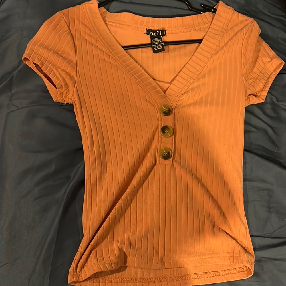 Rue21 Orange Ribbed Cap Sleeve Blouse